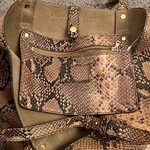 Ann Taylor Snakeskin-Embossed Leather Tote Bag - Picture 3 of 5